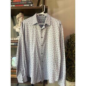 Theory Long Sleeve Collared Printed Button Up Shirt Blue Mens Size Large